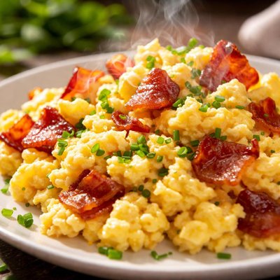 Image of Vegetarian Scrambled Eggs with Bacon