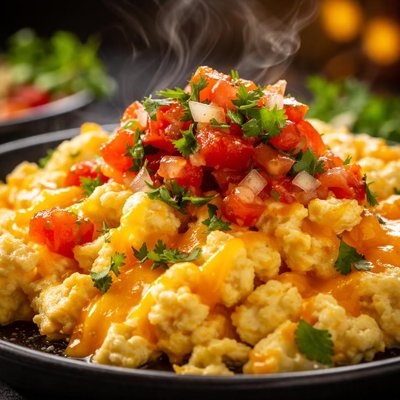Image of Vegetarian Scrambled Eggs with Cheese and Salsa