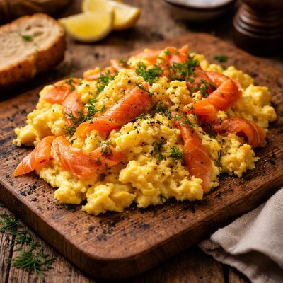 Image of Scrambled Eggs with Dill and Smoked Salmon