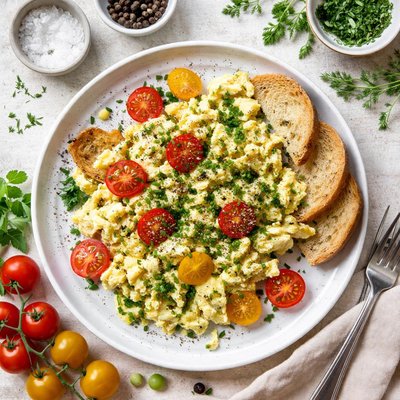 Image of Scrambled Eggs with Fines Herbes and Tomatoes