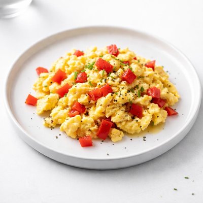 Image of Vegan Scrambled Eggs with Red Bell Peppers