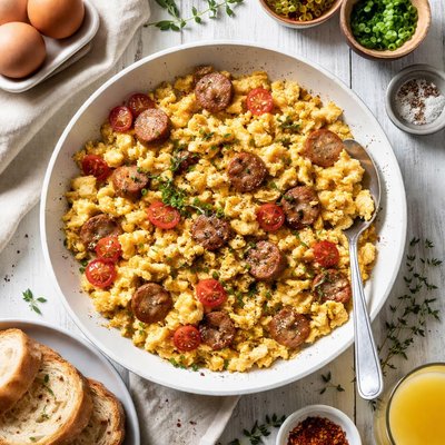 Image of Scrambled Eggs with Sausage and Thyme