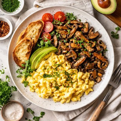 Image of Scrambled Eggs with Spiced Mushrooms