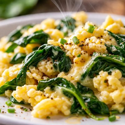 Image of Scrambled Eggs with Spinach and Cheese