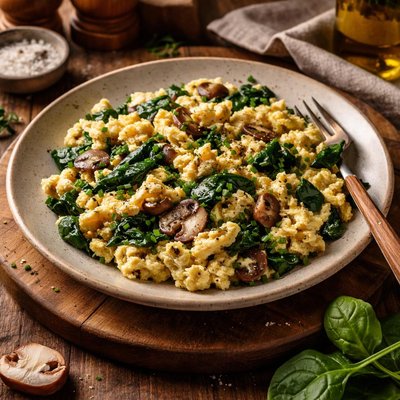 Image of Whole30 Scrambled Eggs with Spinach and Mushrooms