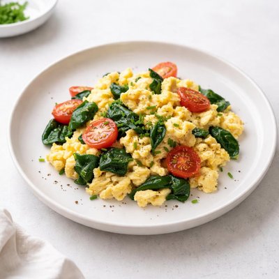 Image of Whole30 Scrambled Eggs with Spinach and Tomatoes