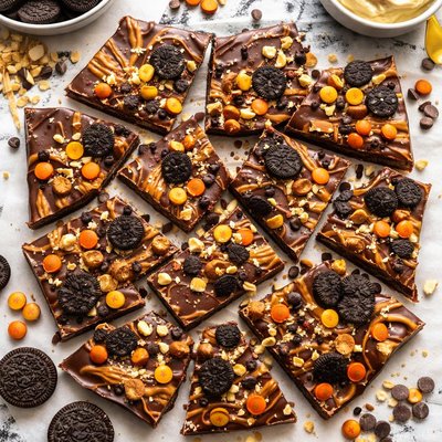 Image of Scrumptious Chocolate Bark with Oreos Peanut Butter Too
