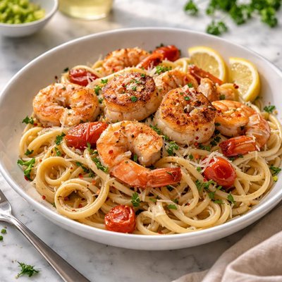 Image of Scrumptious Scallops and Shrimp with Linguini