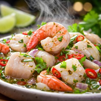 Image of Sea Bass and Shrimp Marinated in Lime Juice