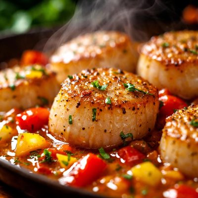 Image of Sea Scallops in Sweet Pepper Sauce