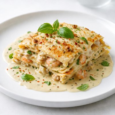 Image of Seafood Lasagna with Brandied Basil Cream Sauce