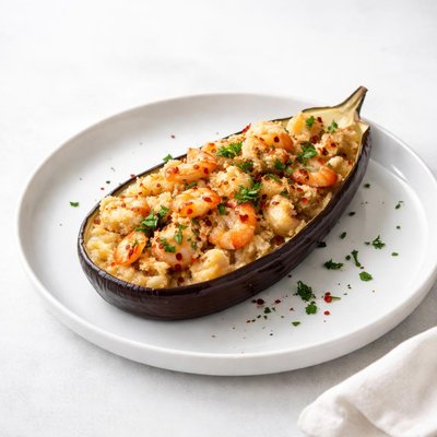 Image of Seafood Stuffed Eggplant Aubergine Casserole