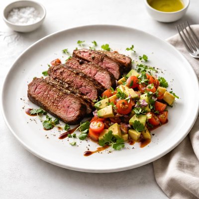 Image of Seared Beef with Tomato Avocado Salsa