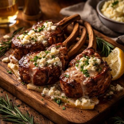 Image of Seared Lamb Chops with a Goat Cheese White Wine Reduction