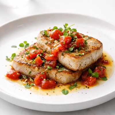 Image of Seared Opah Moonfish with Vine Ripe Tomato Garlic Butter