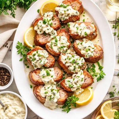 Image of Seared Pork Tenderloins with Blue Cheese Sauce