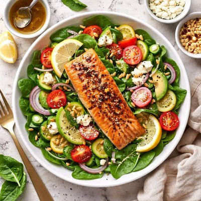Image of Seared Salmon on Baby Spinach