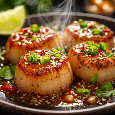 Image of Seared Scallops with Asian Lime Chile Sauce