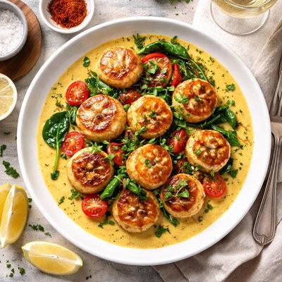 Image of Seared Scallops with Champagne Saffron Sauce