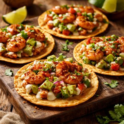 Image of Seared Shrimp Tostadas with Avocado Salsa