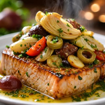 Image of Seared Swordfish with Artichoke and Olive Tetsuya