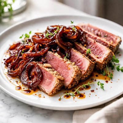 Image of Seared Tuna with Sweet Balsamic Onions