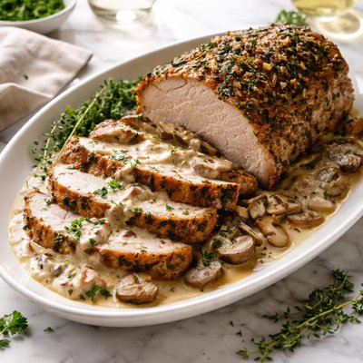 Image of Seasoned Pork Roast with Mushroom Sauce