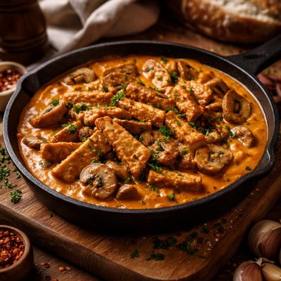 Image of Seitan and Mushrooms in Paprika Cream