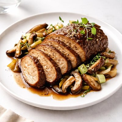 Image of Seitan Roast with Shitakes and Leeks Vegan