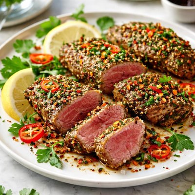Image of Sesame Chili and Parsley Crusted Lamb Fillets