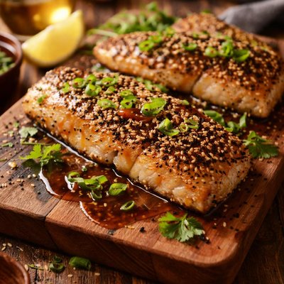 Image of Sesame Crusted Fish with Soy Butter and Ginger Sauce