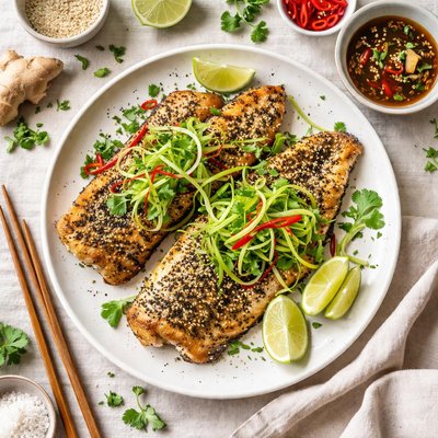 Image of Sesame Crusted Trout with Ginger Scallion Salad