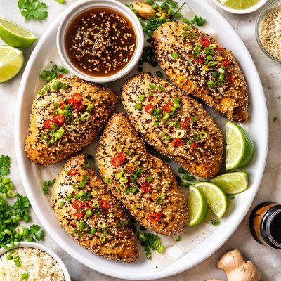 Image of Sesame Encrusted Chicken Breasts with Ginger Soy Sauce