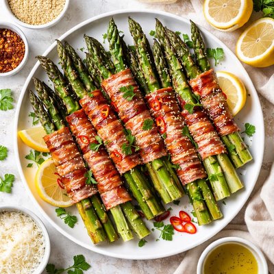 Image of Sesame Pancetta Wrapped Asparagus