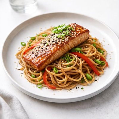 Image of Sesame Salmon Over Noodles