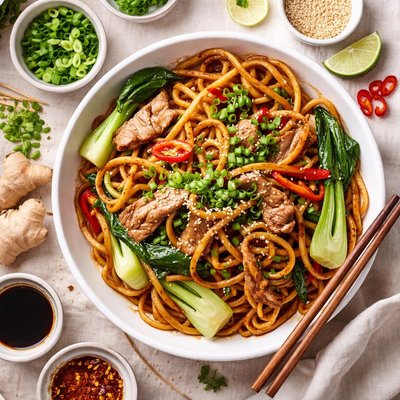 Image of Shanghai Fried Noodles with Pork or Chicken