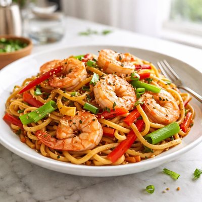 Image of Shanghai Pasta with Shrimp and Sweet Bell Peppers