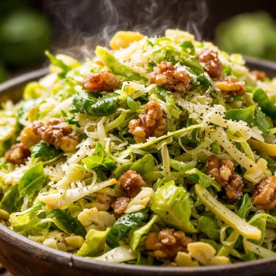 Image of Shaved Brussels Sprout Slaw with Walnuts and Romano
