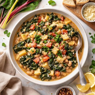 Image of Shell Beans and Potato Ragout with Swiss Chard
