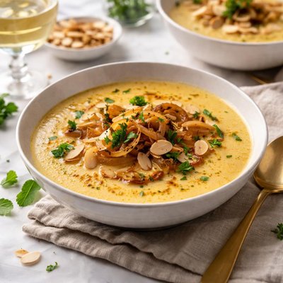 Image of Sherried Onion and Almond Soup with Saffron