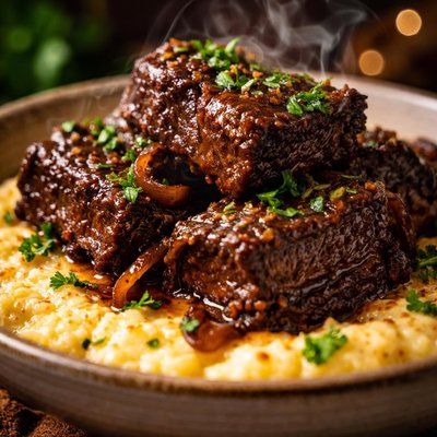 Image of Short Ribs Over Cheesy Polenta Slow Cooker