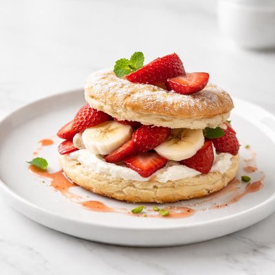 Image of Shortcake with Strawberries and Banana