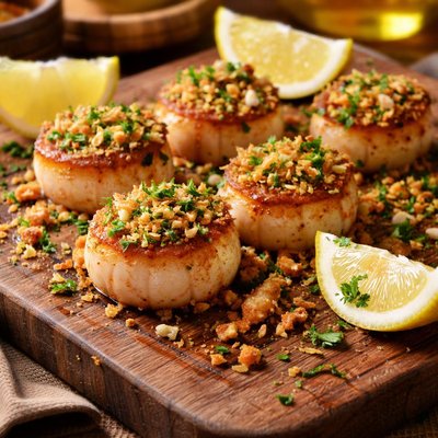 Image of Show Stopper Seared Scallops with Lemon Scented Bread Crumbs Am
