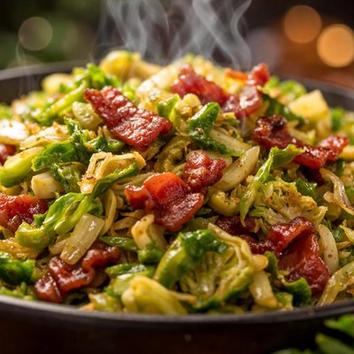 Image of Shredded Brussels Sprouts with Bacon and Onions