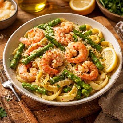 Image of Shrimp and Asparagus Fettuccine