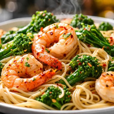 Image of Shrimp and Broccoli Rabe with Angel Hair