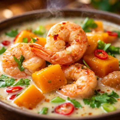 Image of Shrimp and Butternut Squash in Coconut Milk Broth