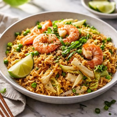 Image of Shrimp and Egg Fried Rice with Napa Cabbage Tyler Florence