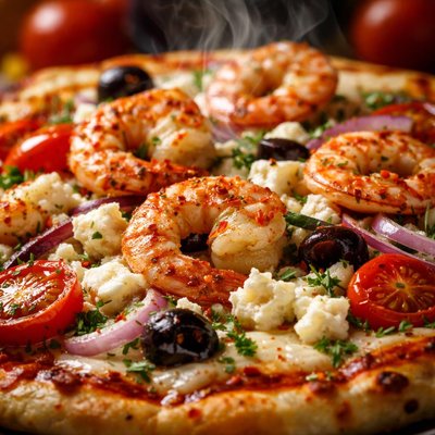 Image of Shrimp and Feta Greek Style Pizza