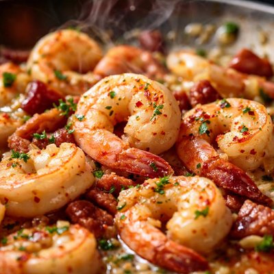 Image of Shrimp and Pancetta in White Wine Sauce
